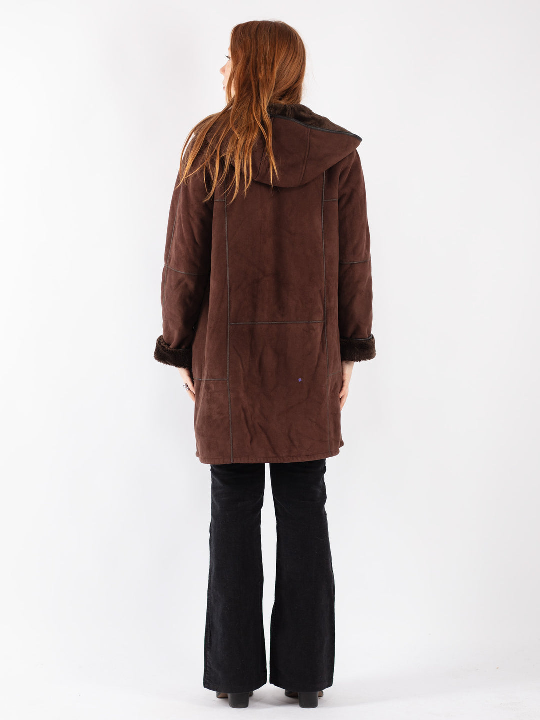 Vintage 90's Women Faux Sheepskin Coat in Brown