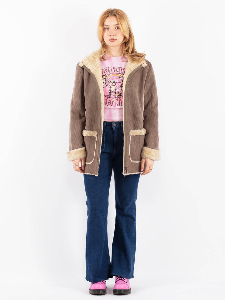 Vintage 90's Women Faux Sheepskin Coat in BeigeV9626