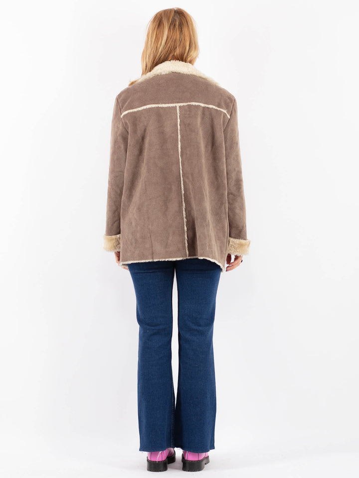 Vintage 90's Women Faux Sheepskin Coat in BeigeV9626