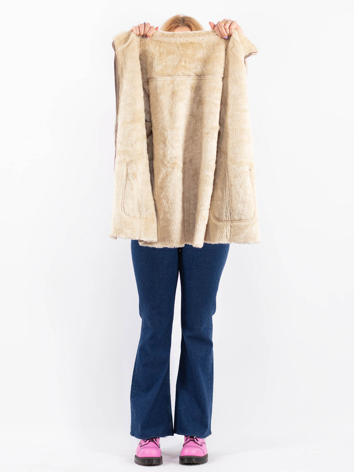 Vintage 90's Women Faux Sheepskin Coat in BeigeV9626