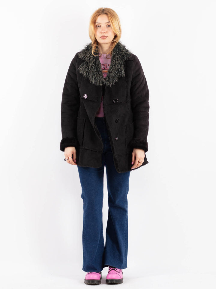 Vintage 90's Women Faux Sheepskin in BlackV9627