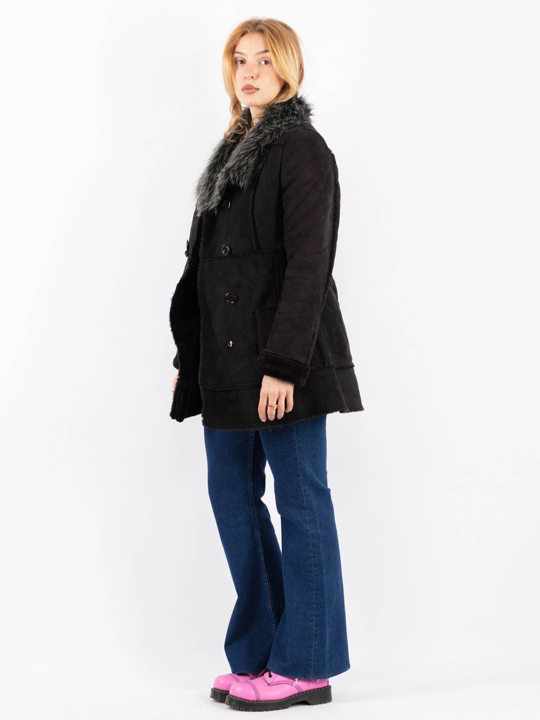 Vintage 90's Women Faux Sheepskin in BlackV9627