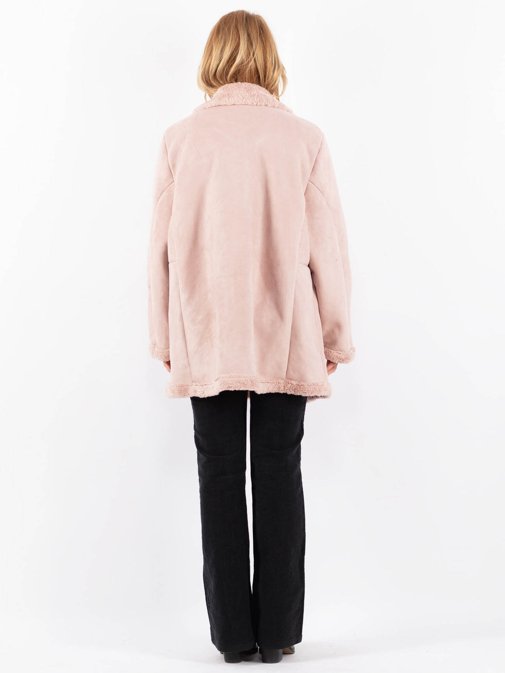 Vintage 90's Women Faux Sheepskin Coat in PinkV9729