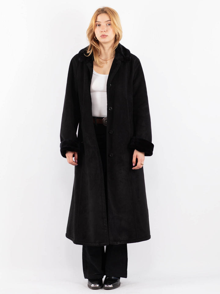 Vintage 00's Women Faux Sheepskin Coat in BlackV9730