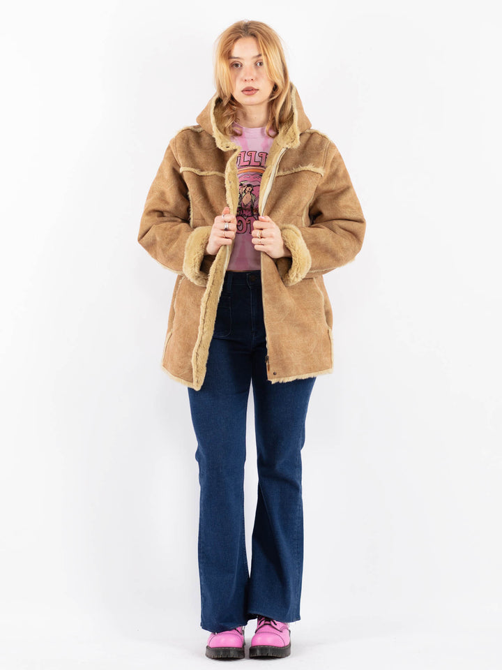 Vintage 90's Women Faux Sheepskin Coat in BeigeV9628