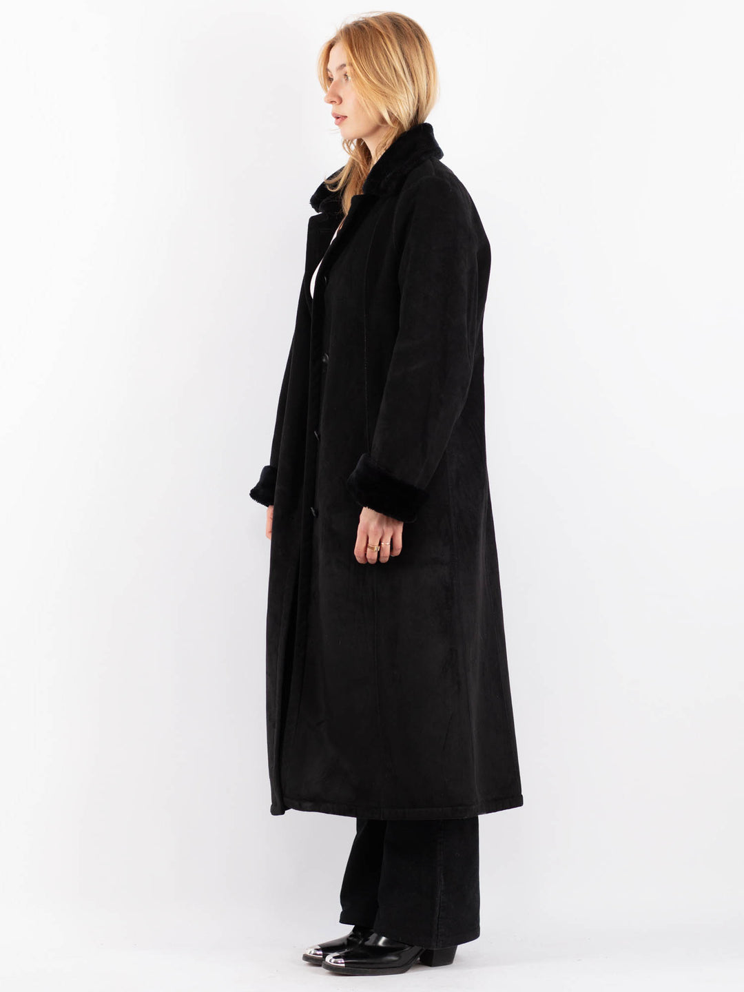 Vintage 00's Women Faux Sheepskin Coat in BlackV9730