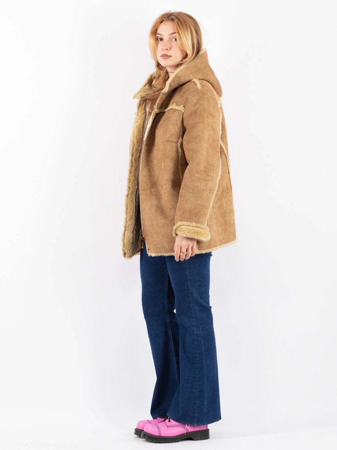 Vintage 90's Women Faux Sheepskin Coat in BeigeV9628