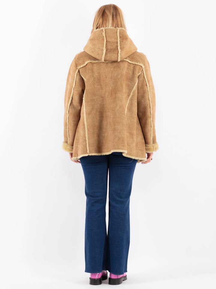 Vintage 90's Women Faux Sheepskin Coat in BeigeV9628