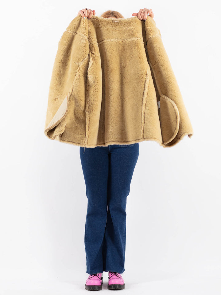 Vintage 90's Women Faux Sheepskin Coat in BeigeV9628