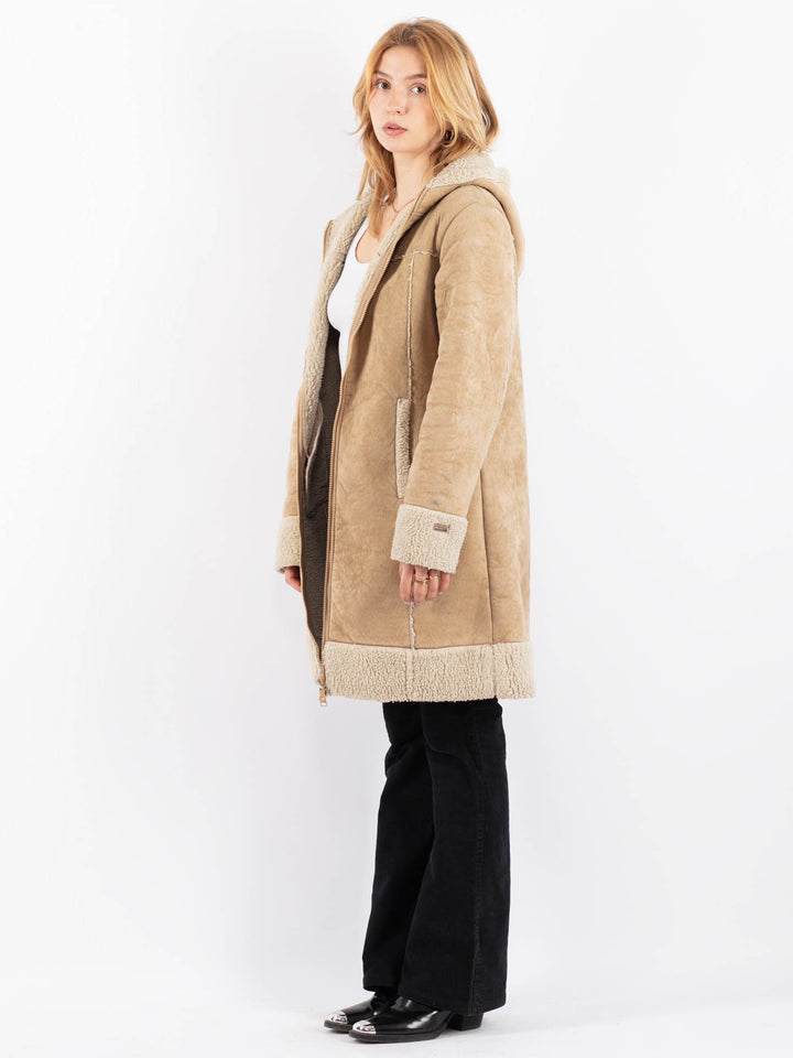 Vintage 90's Women Faux Sheepskin Coat in BeigeV9731