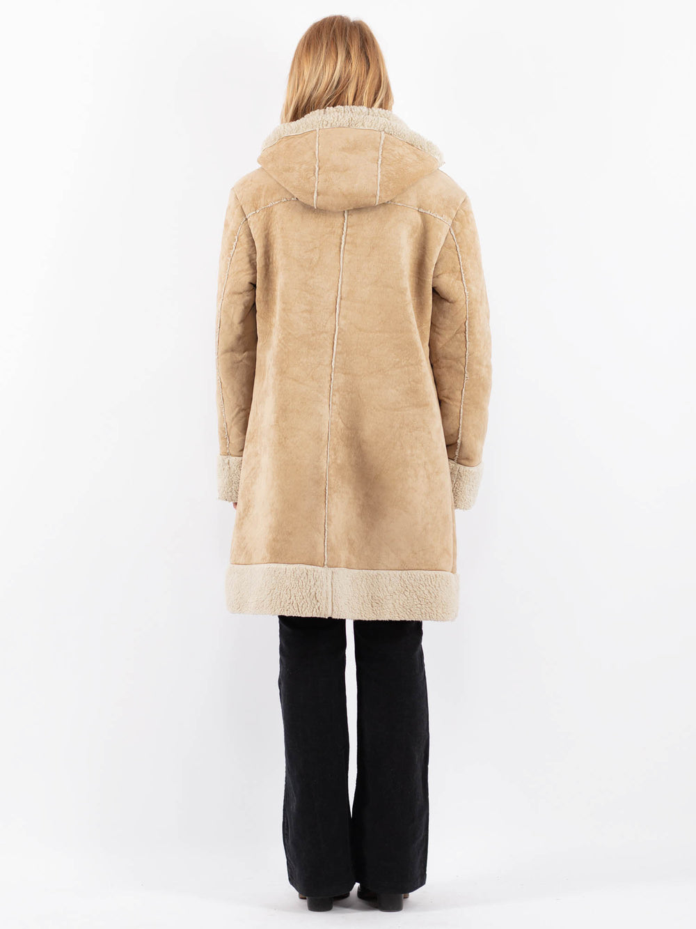 Vintage 90's Women Faux Sheepskin Coat in BeigeV9731