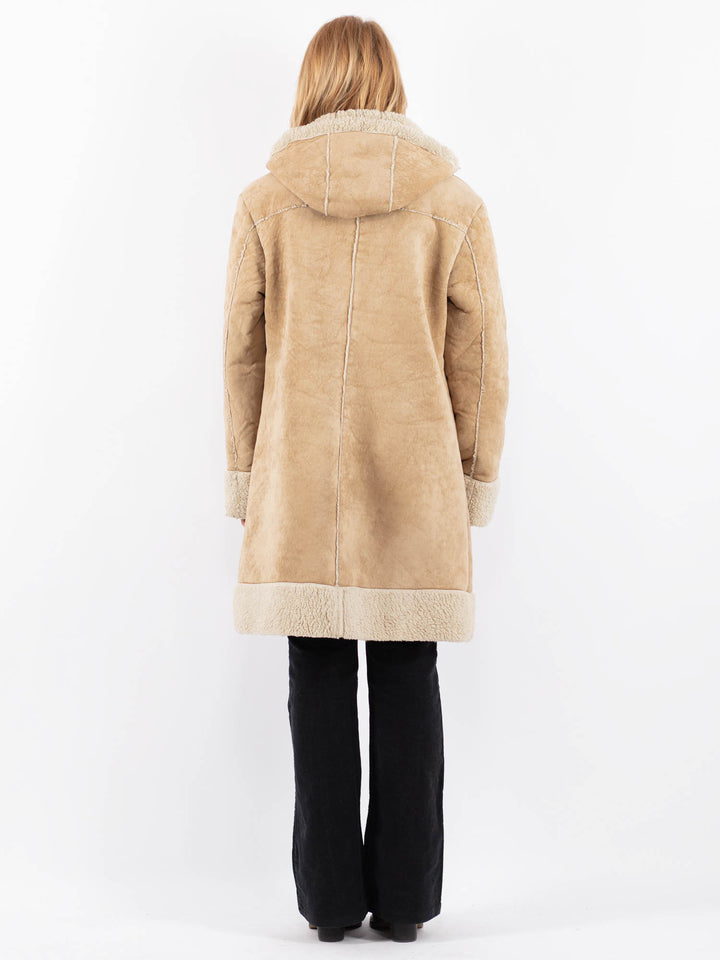 Vintage 90's Women Faux Sheepskin Coat in BeigeV9731