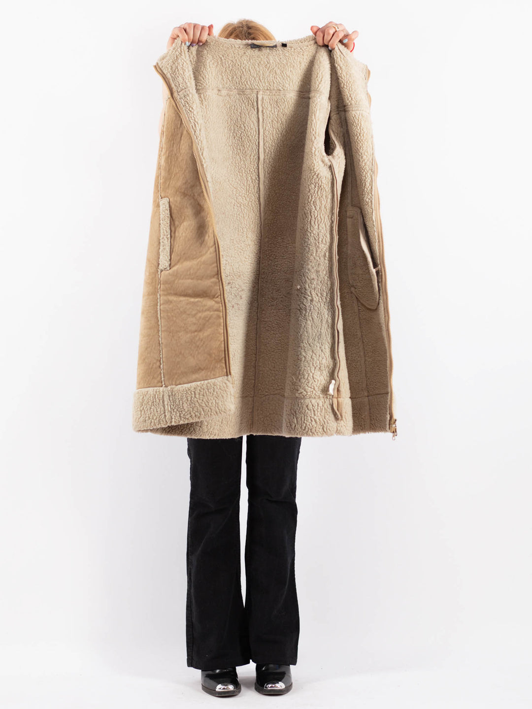 Vintage 90's Women Faux Sheepskin Coat in BeigeV9731