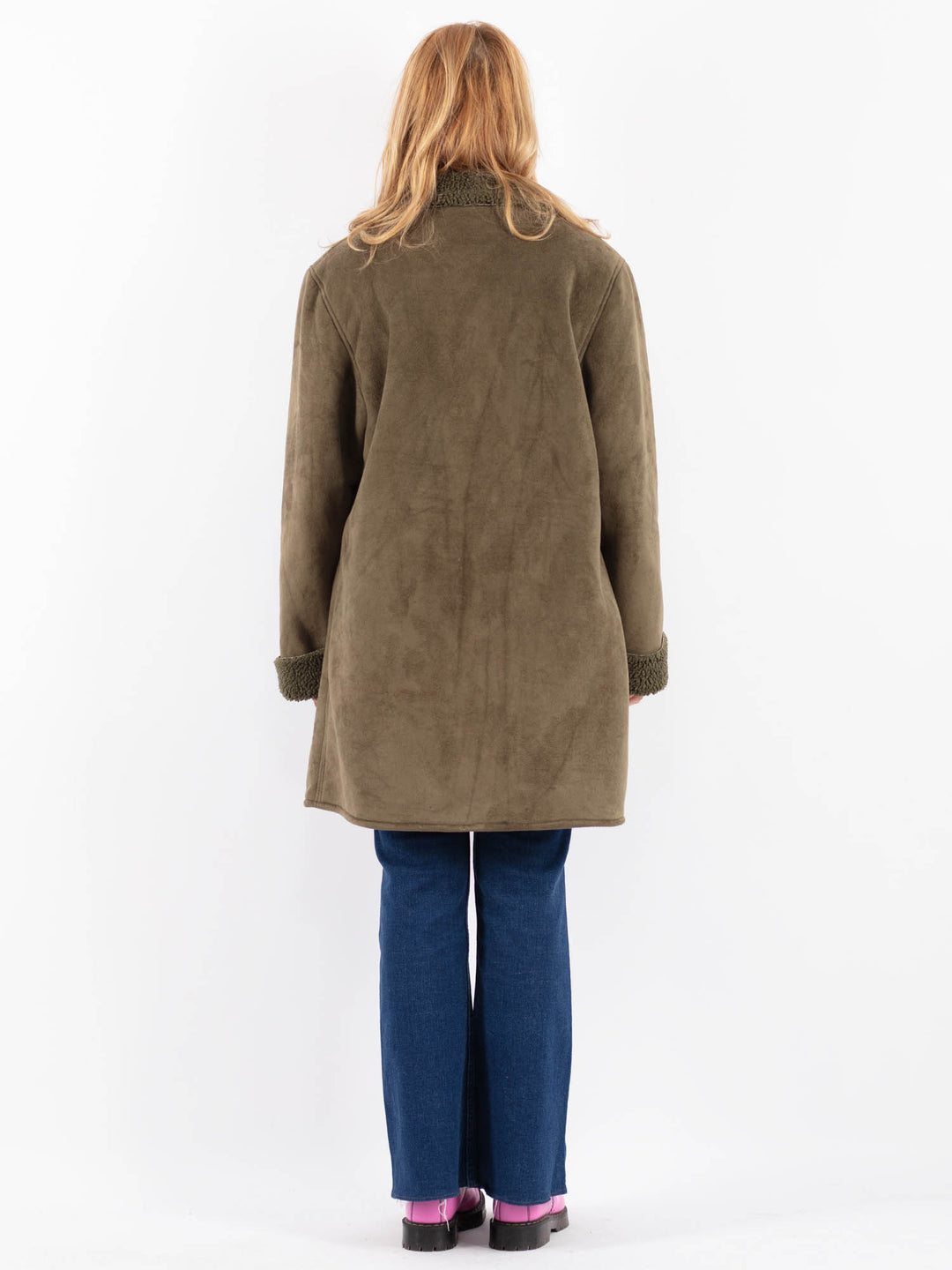 Vintage 90's Women Faux Sheepskin Coat in GreenV9630