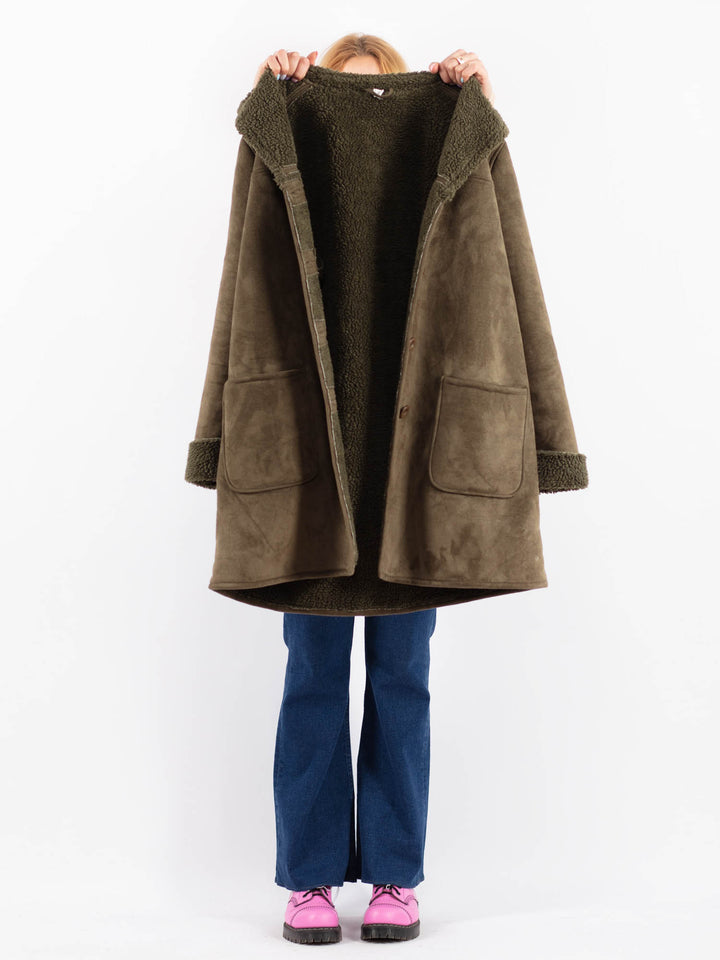 Vintage 90's Women Faux Sheepskin Coat in GreenV9630