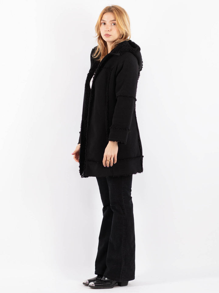 Vintage 90's Women Faux Sheepskin Coat in BlackV9733
