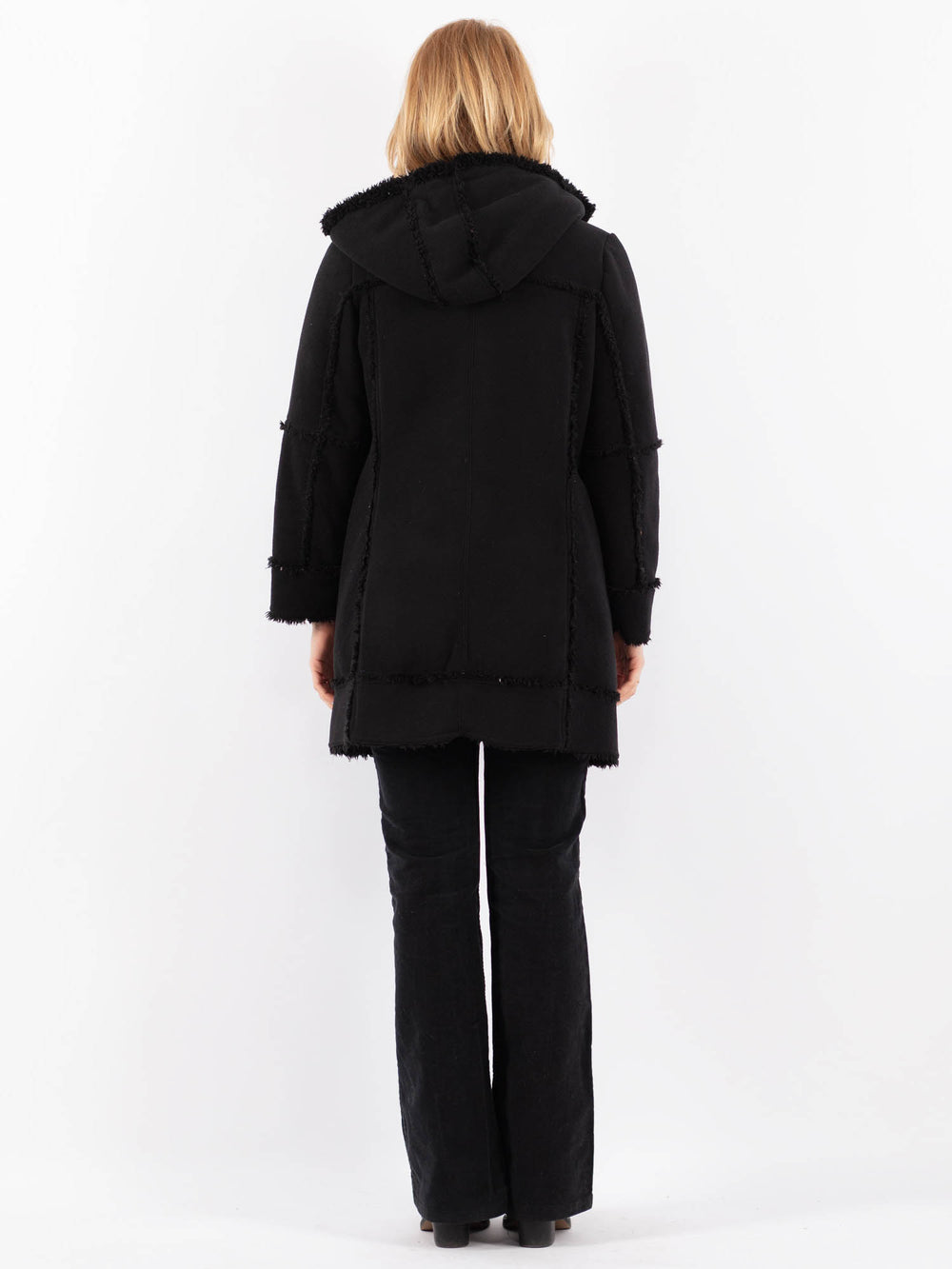 Vintage 90's Women Faux Sheepskin Coat in BlackV9733