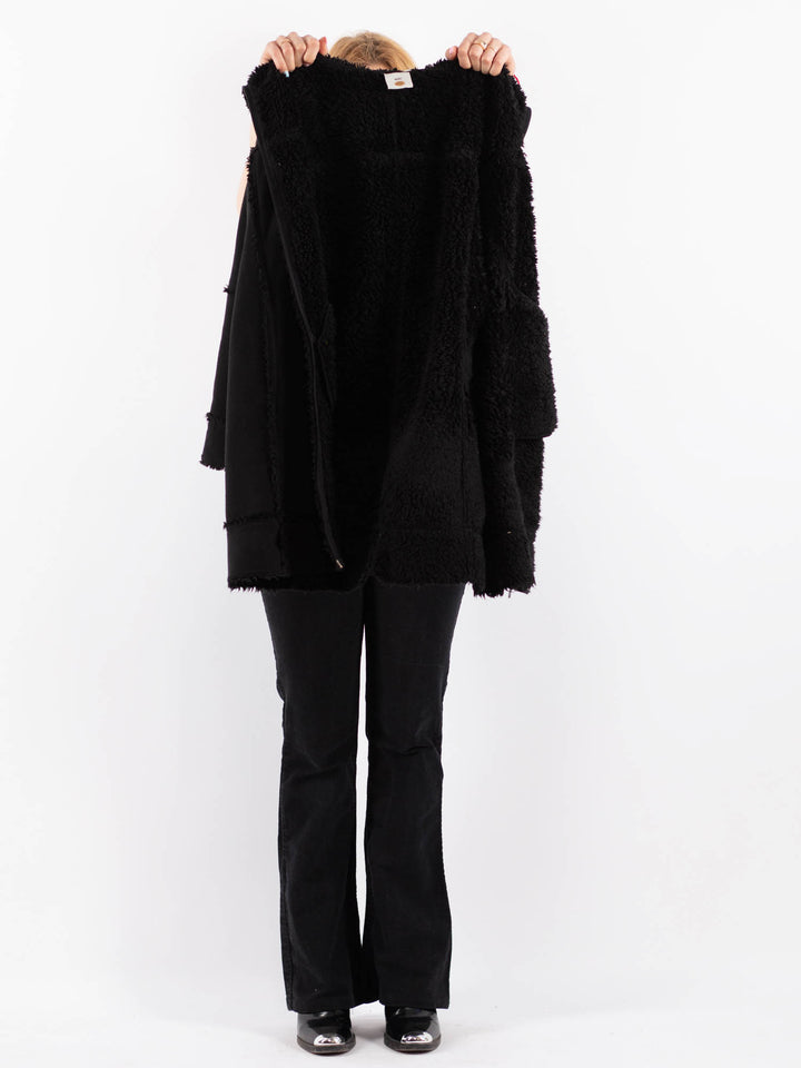 Vintage 90's Women Faux Sheepskin Coat in BlackV9733