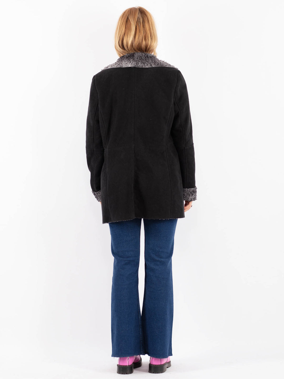 Vintage 90's Women Faux Sheepskin Coat in BlackV9631