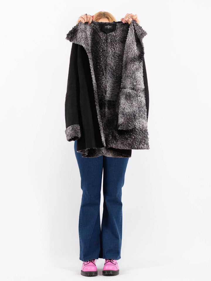 Vintage 90's Women Faux Sheepskin Coat in BlackV9631