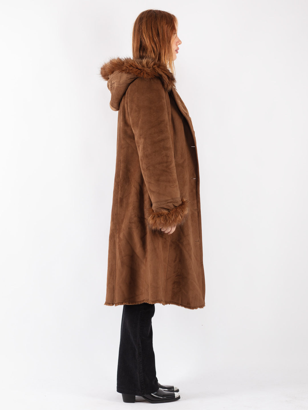 Vintage Women Faux Sheepskin Coat in Brown
