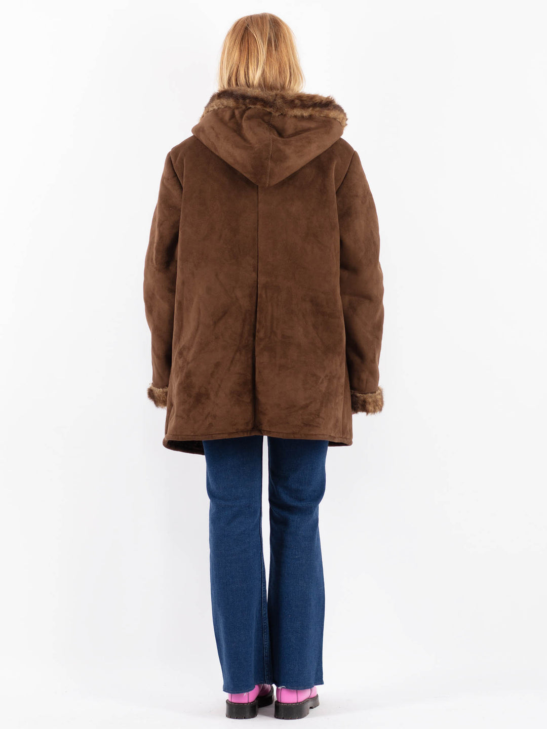 Vintage 90's Women Faux Sheepskin Coat in BrownV9632