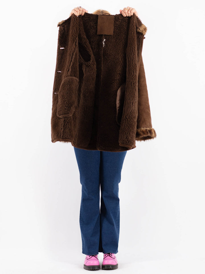 Vintage 90's Women Faux Sheepskin Coat in BrownV9632