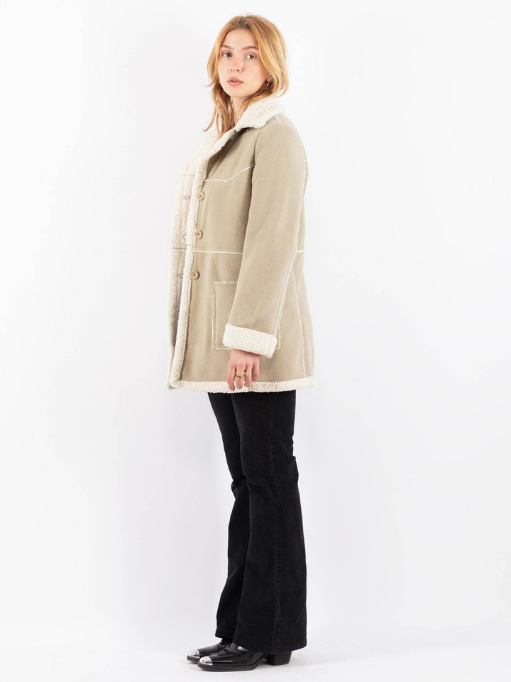 Vintage 90's Women Faux Sheepskin Coat in BeigeV9735