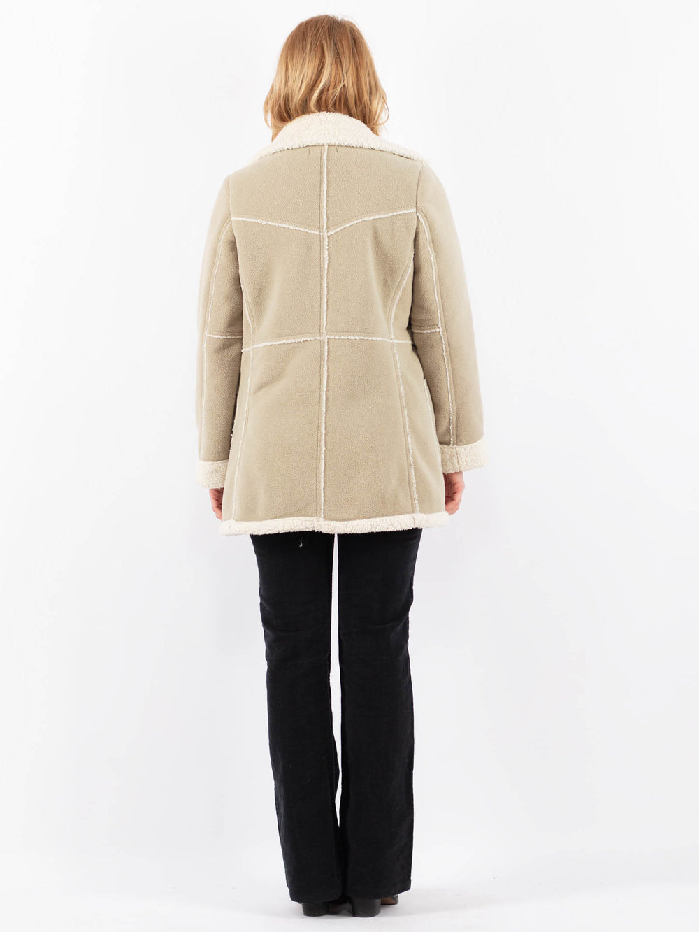 Vintage 90's Women Faux Sheepskin Coat in BeigeV9735
