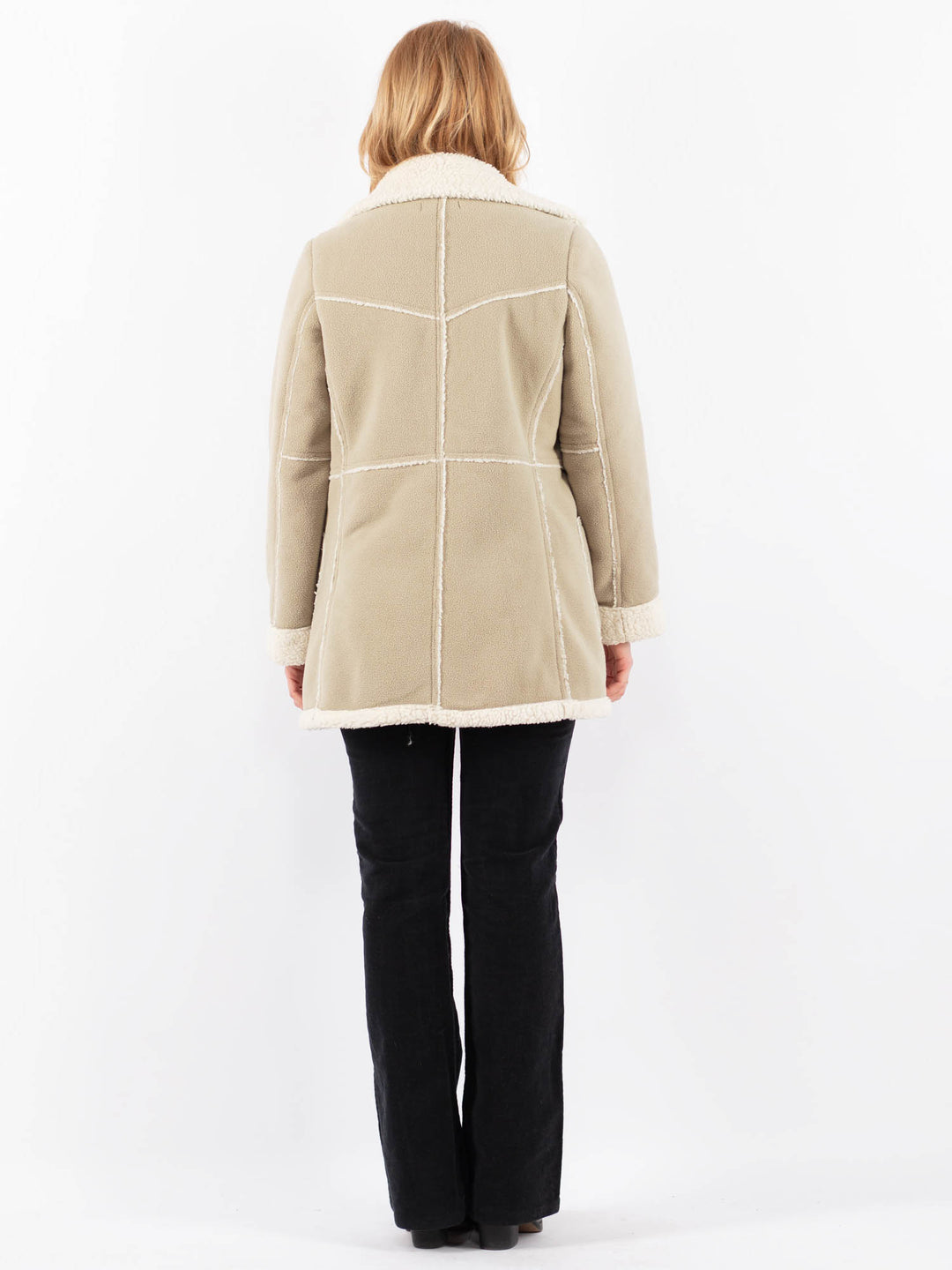 Vintage 90's Women Faux Sheepskin Coat in BeigeV9735