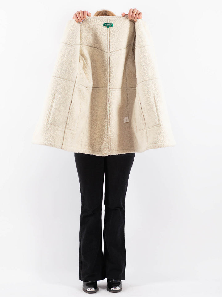 Vintage 90's Women Faux Sheepskin Coat in BeigeV9735