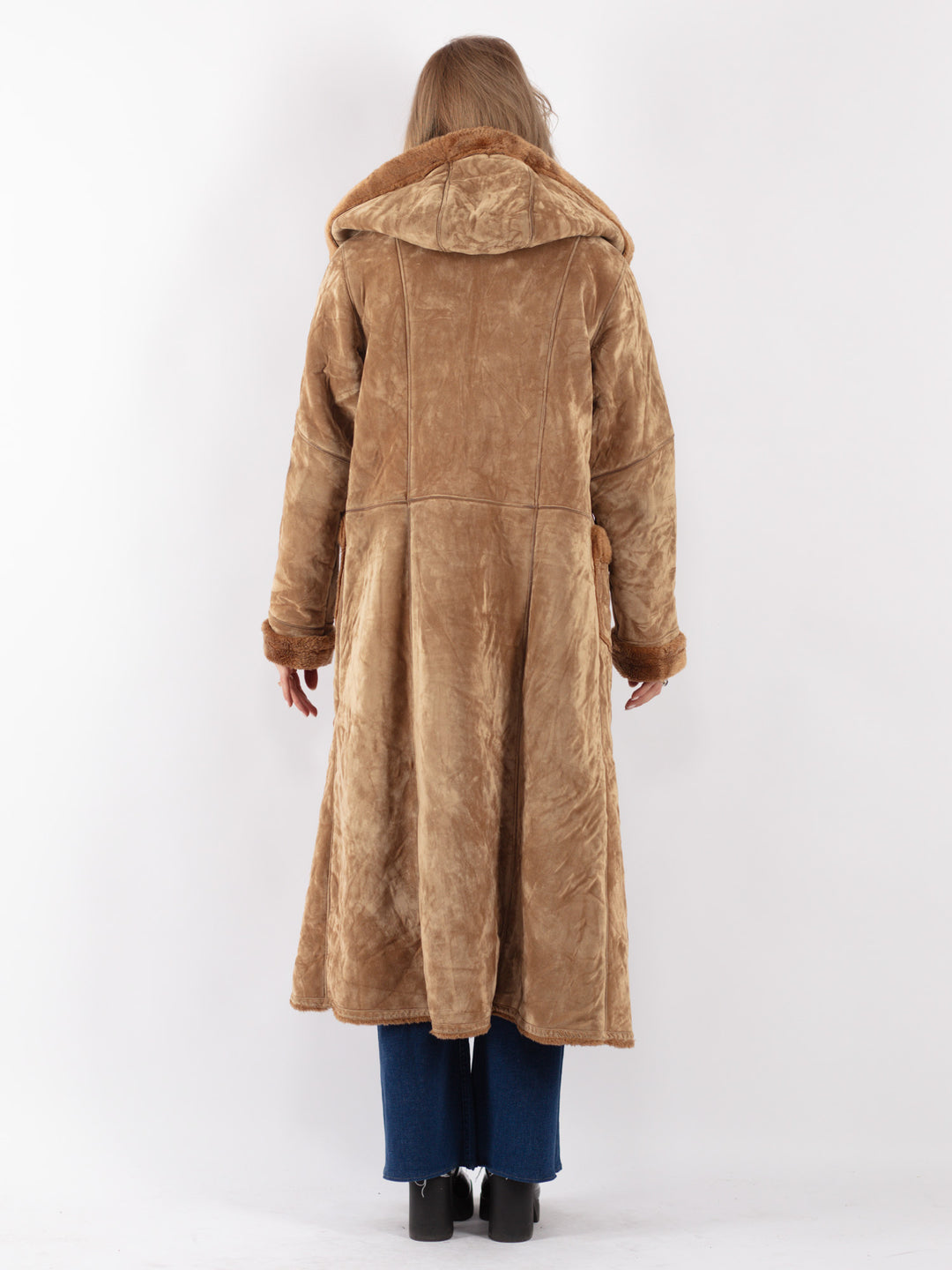 Vintage 90's Women Faux Sheepskin Coat in Beige