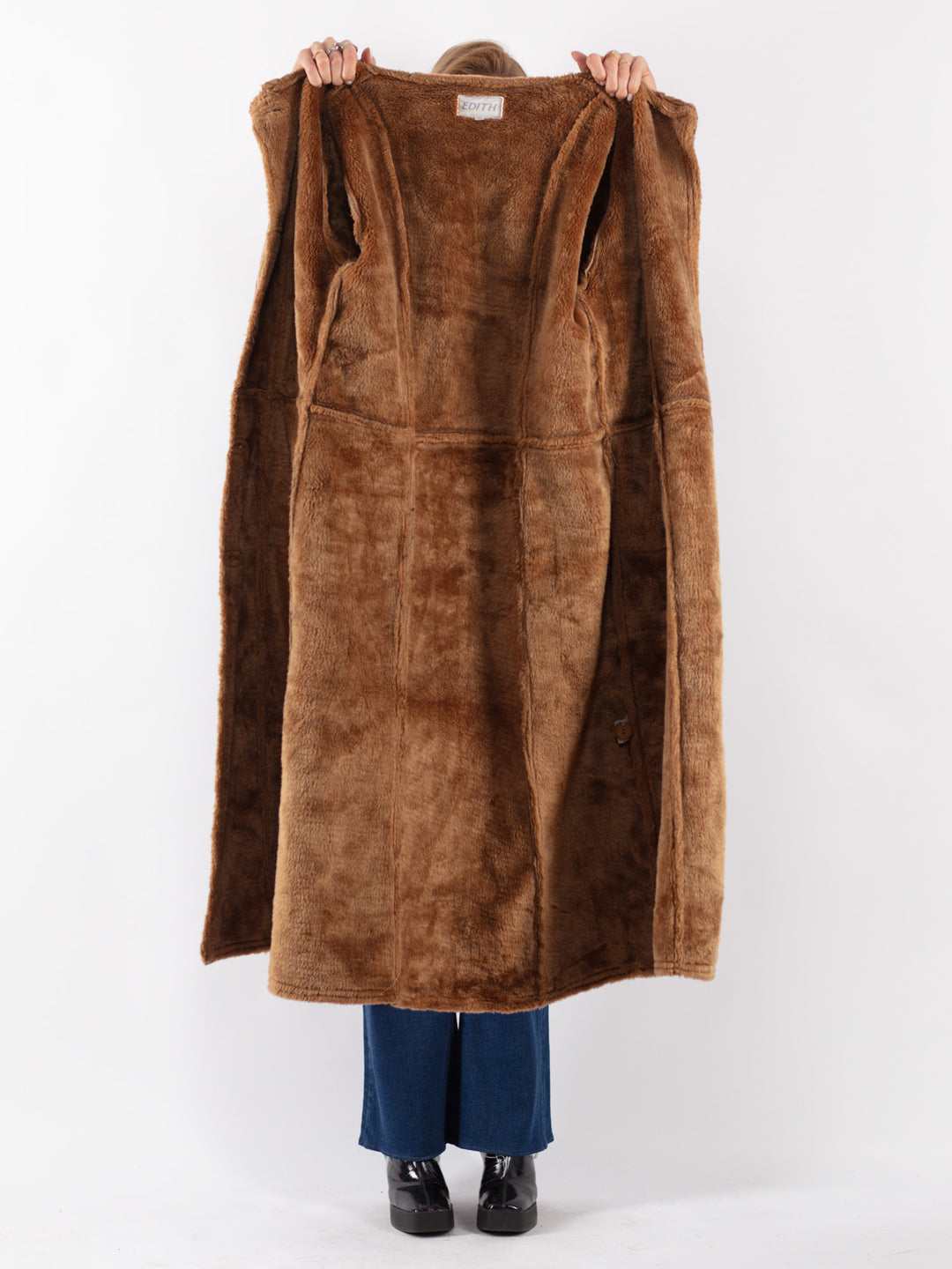 Vintage 90's Women Faux Sheepskin Coat in Beige