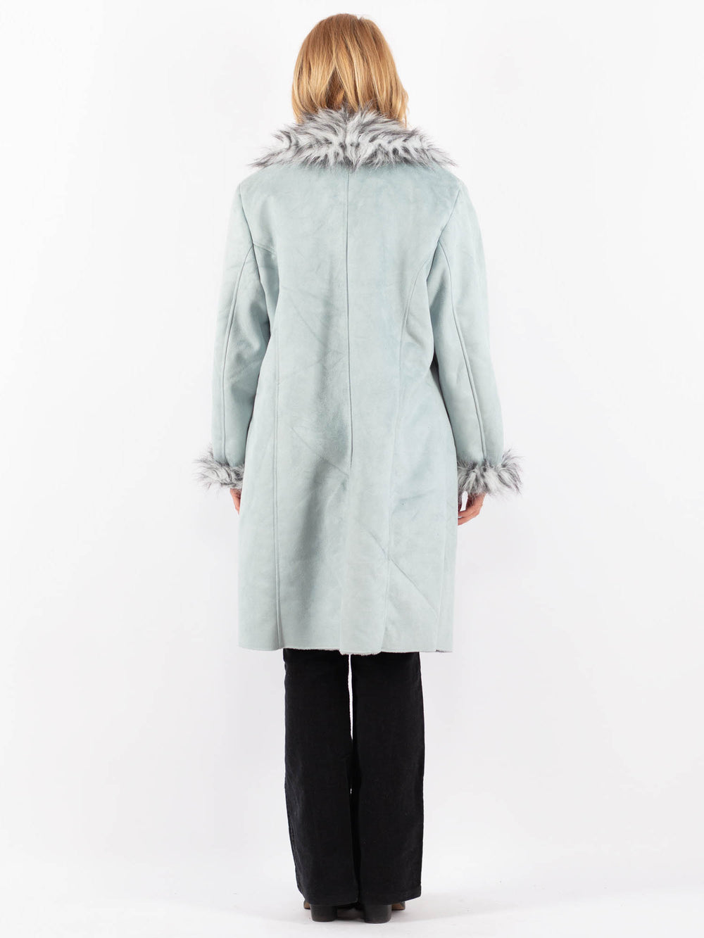 Vintage 90's Women Faux Sheepskin Coat in BlueV9740