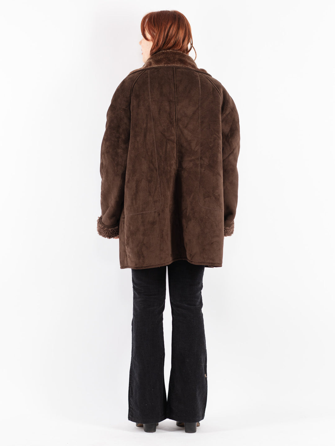 Vintage 90's Women Faux Sheepskin Coat in Brown