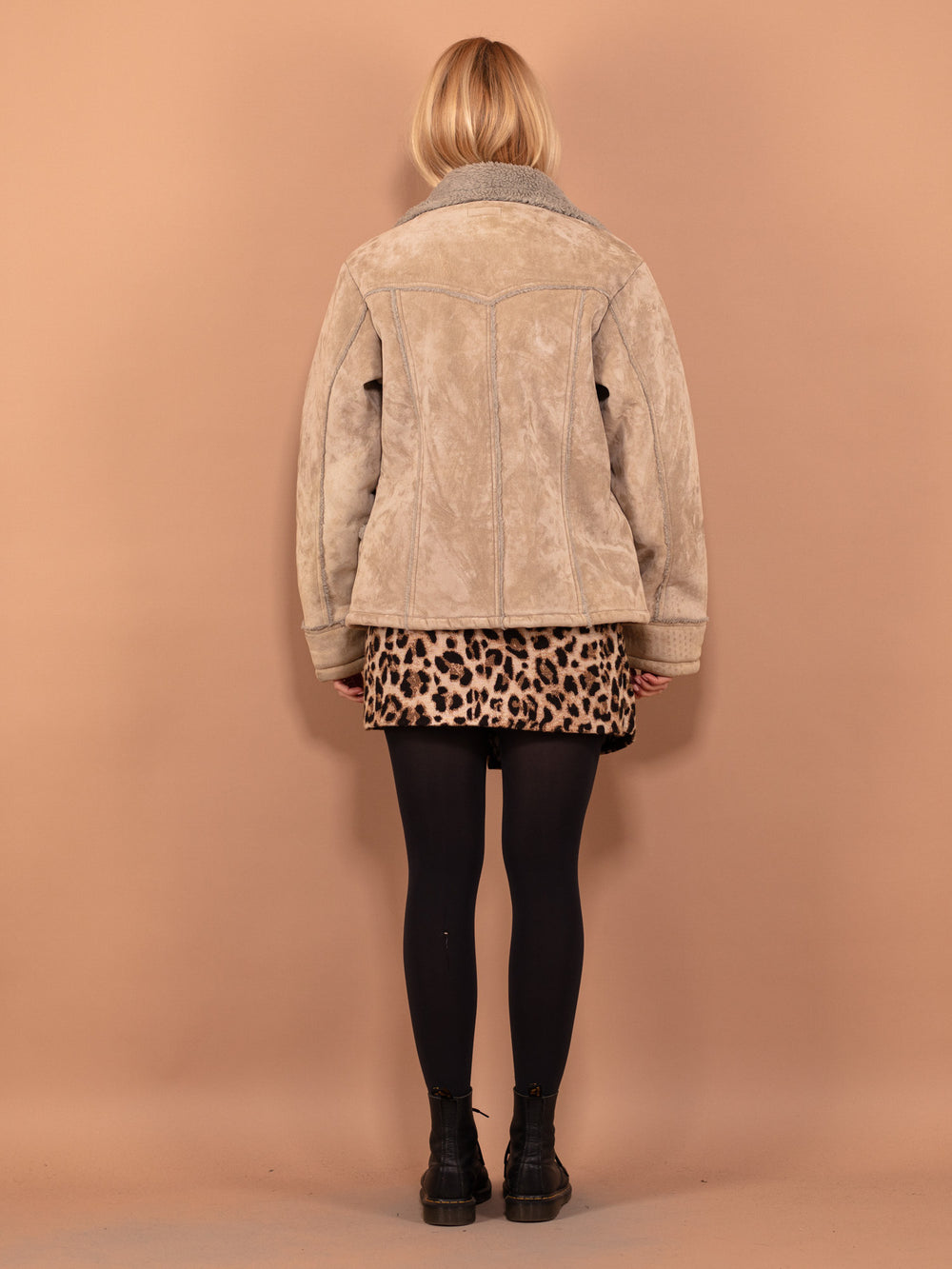 Vintage 90's Women Faux Sheepskin Jacket in Beige - NorthernGrip