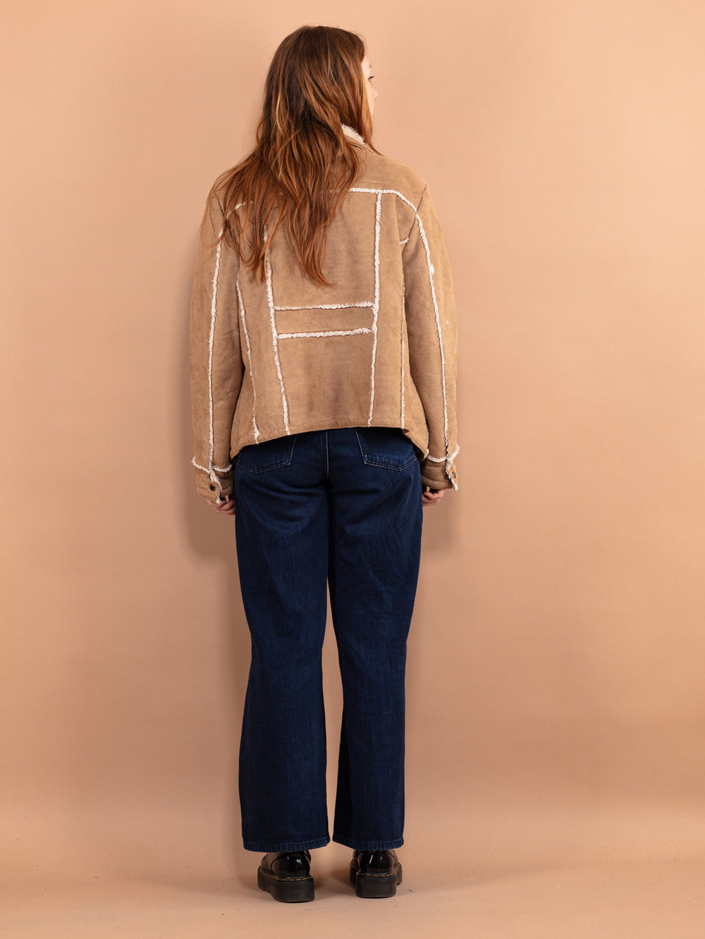Vintage 90's Women Faux Sheepskin Jacket in Beige - NorthernGrip