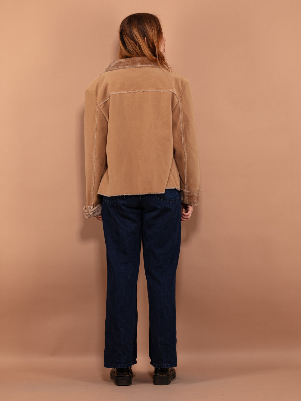 Vintage 90's Women Faux Sheepskin Jacket in Beige - NorthernGrip