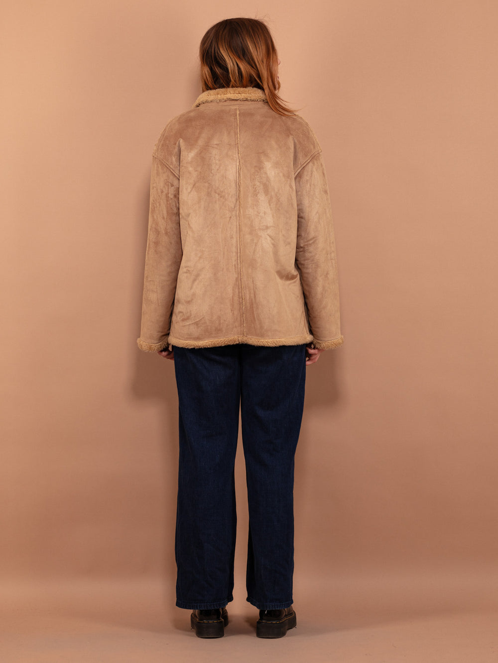 Vintage 90's Women Faux Sheepskin Jacket in Beige - NorthernGrip