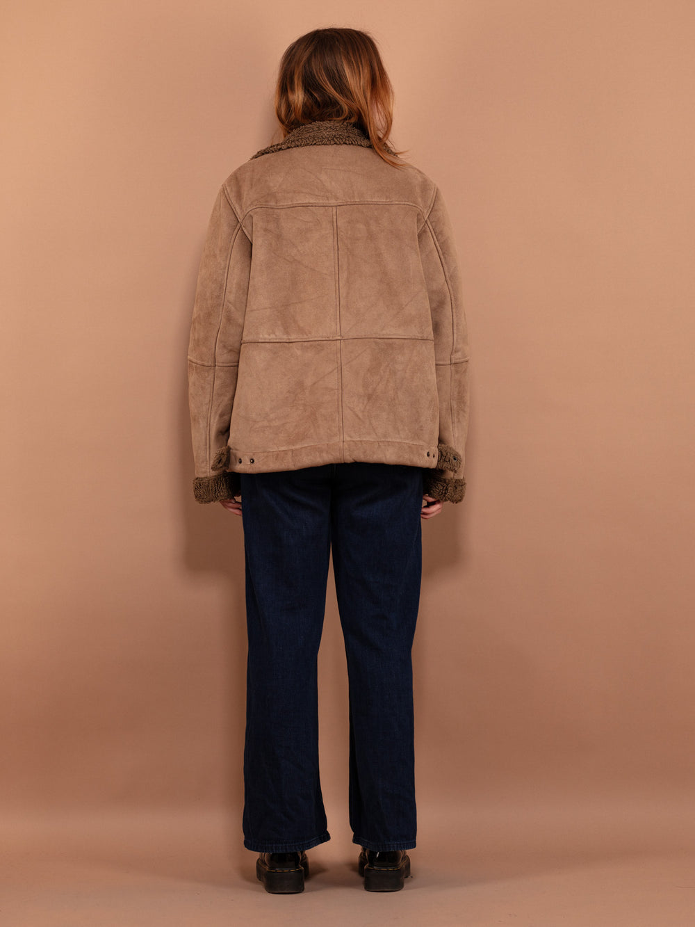 Vintage 90's Women Faux Sheepskin Jacket in Beige - NorthernGrip