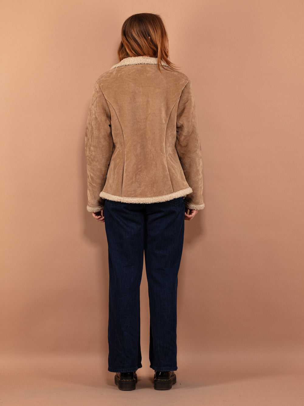 Vintage 90's Women Faux Sheepskin Jacket in Beige - NorthernGrip
