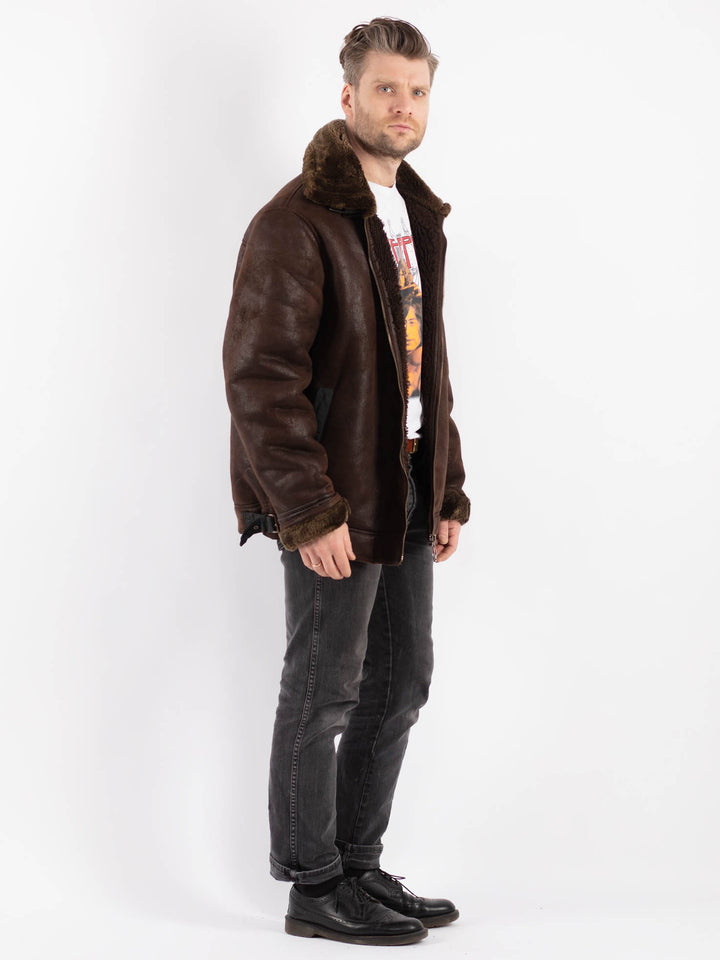 Vintage 90's Men Faux Sheepskin Jacket in BrownZ422