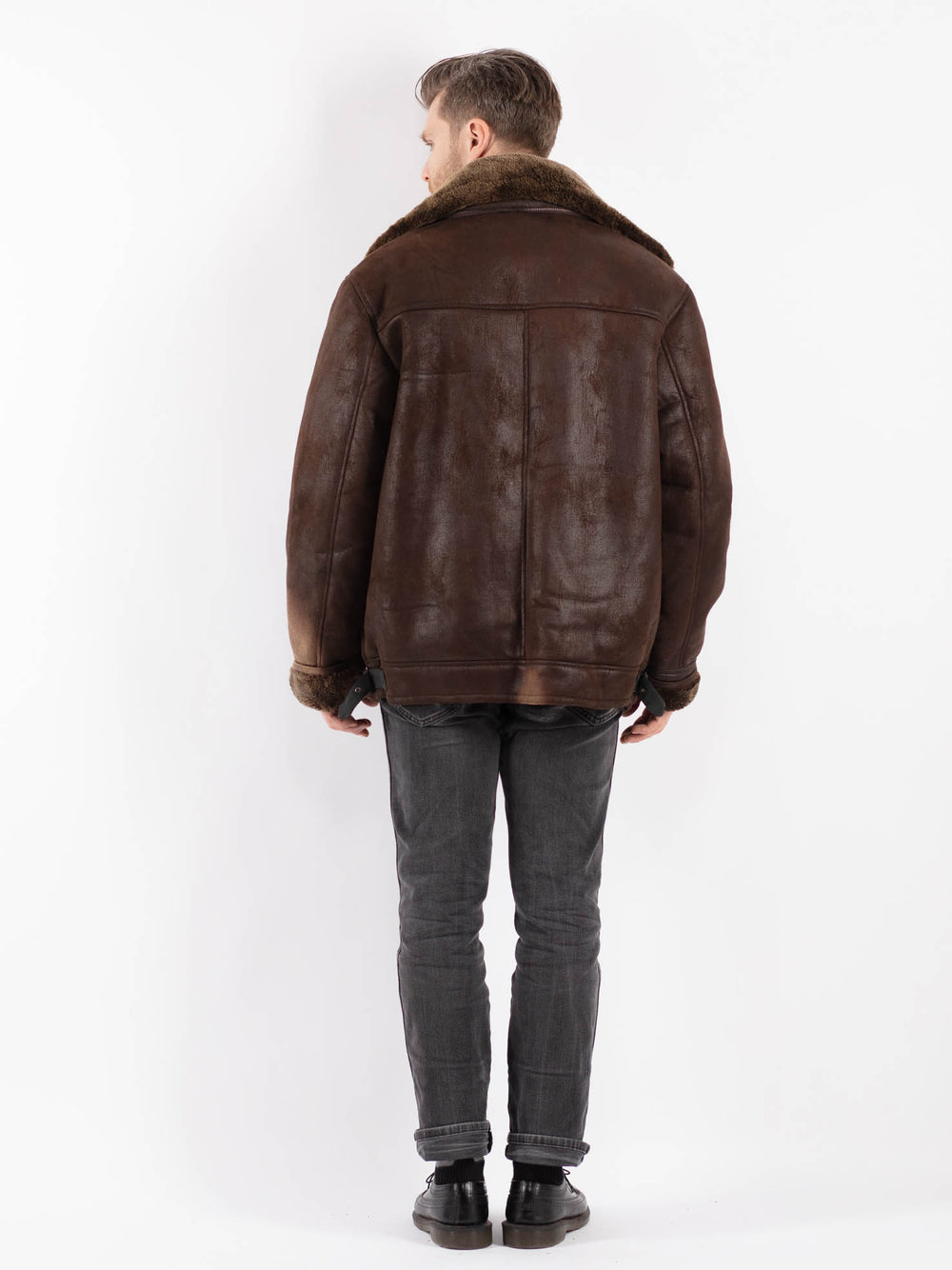 Vintage 90's Men Faux Sheepskin Jacket in BrownZ422