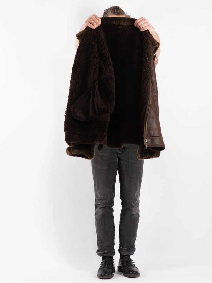 Vintage 90's Men Faux Sheepskin Jacket in BrownZ422