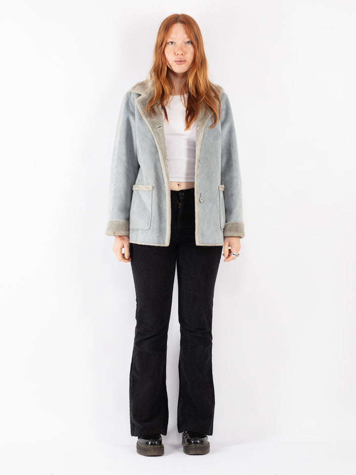 Vintage 90's Women Faux Sheepskin Jacket in Gray