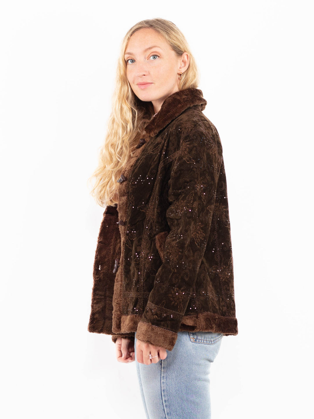 Vintage 90's Women Faux Sheepskin Jacket in BrownA0508