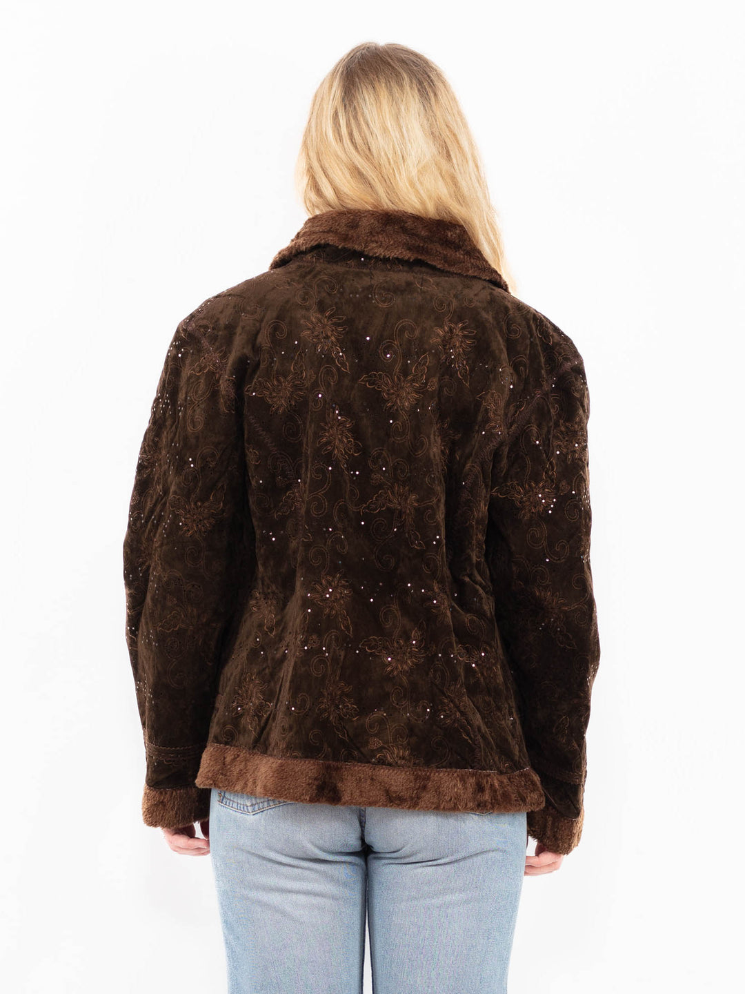 Vintage 90's Women Faux Sheepskin Jacket in BrownA0508