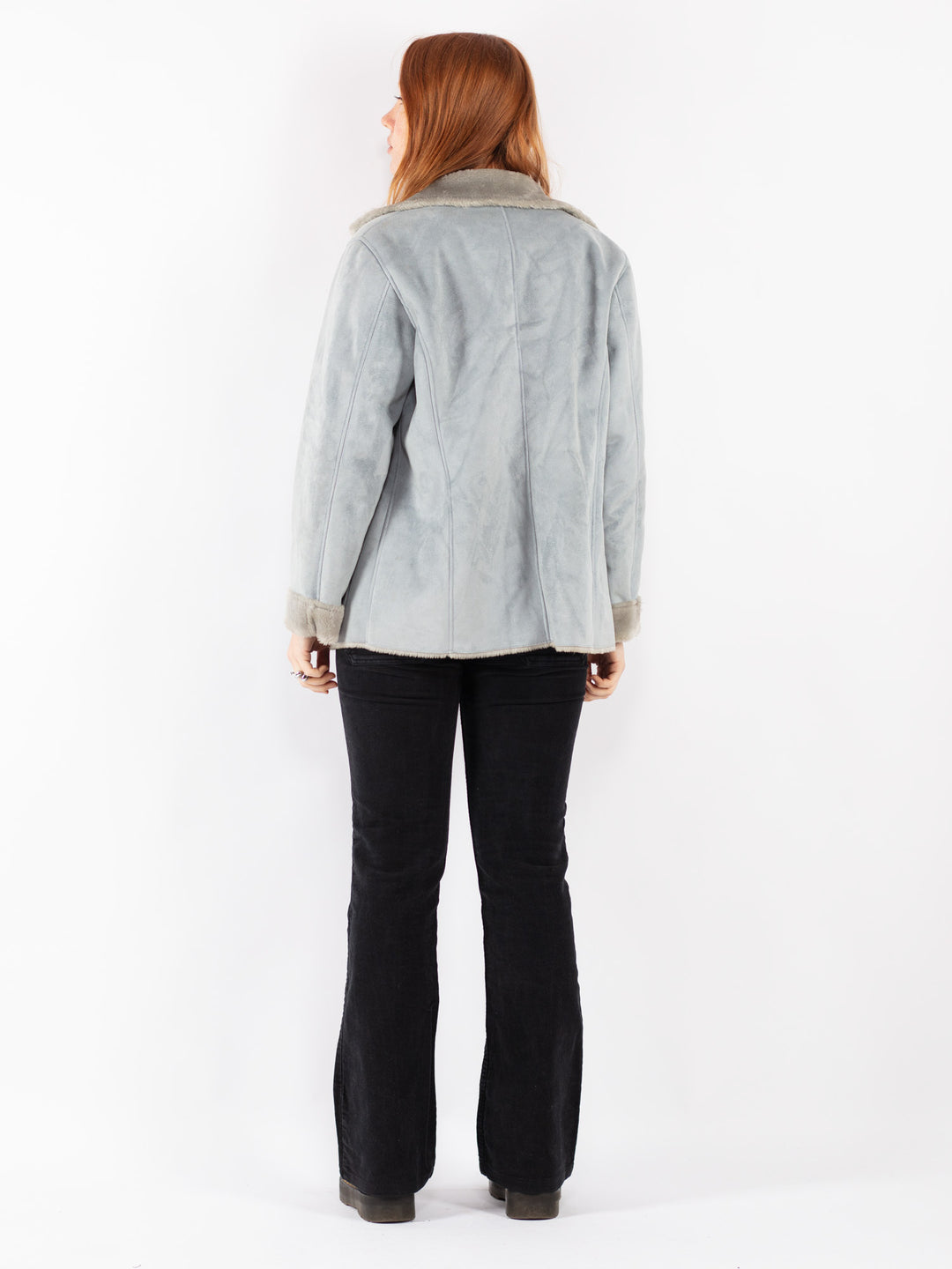 Vintage 90's Women Faux Sheepskin Jacket in Gray