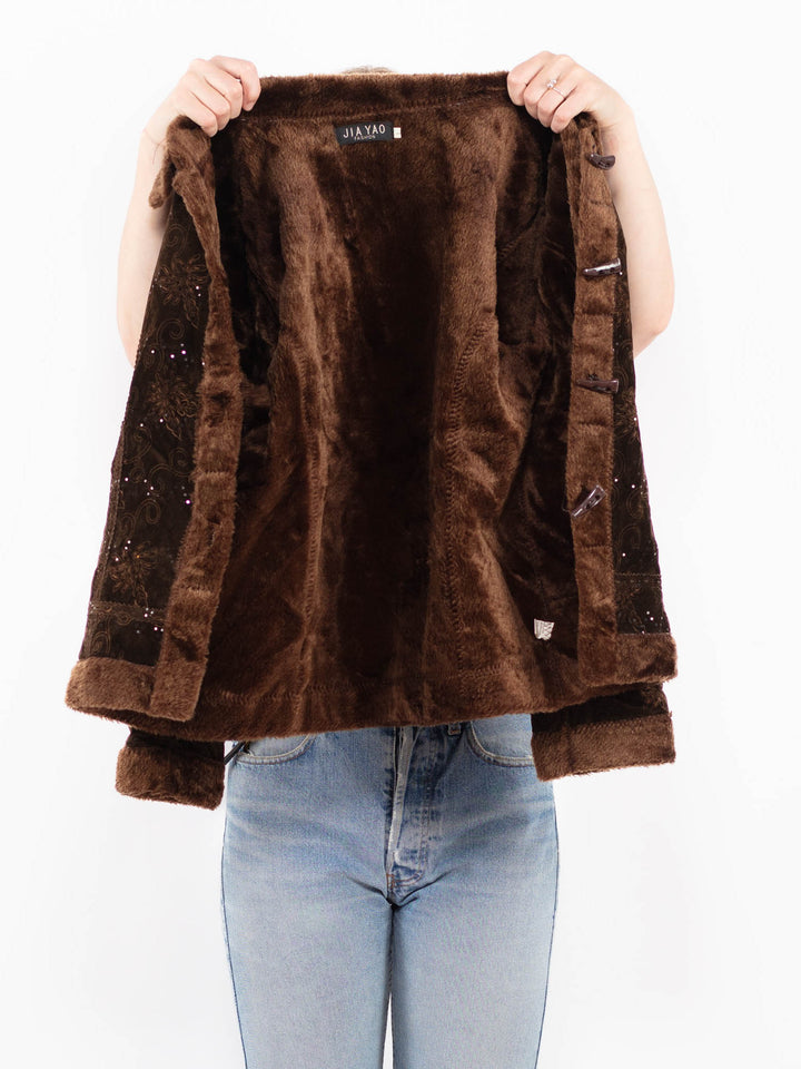 Vintage 90's Women Faux Sheepskin Jacket in BrownA0508