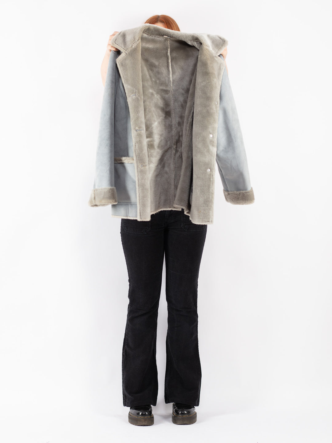 Vintage 90's Women Faux Sheepskin Jacket in Gray